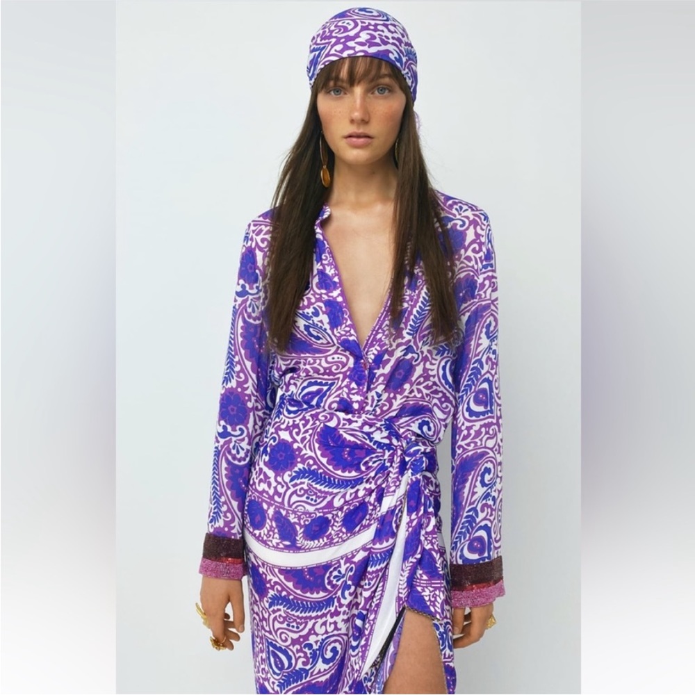 Zara beaded printed blouse